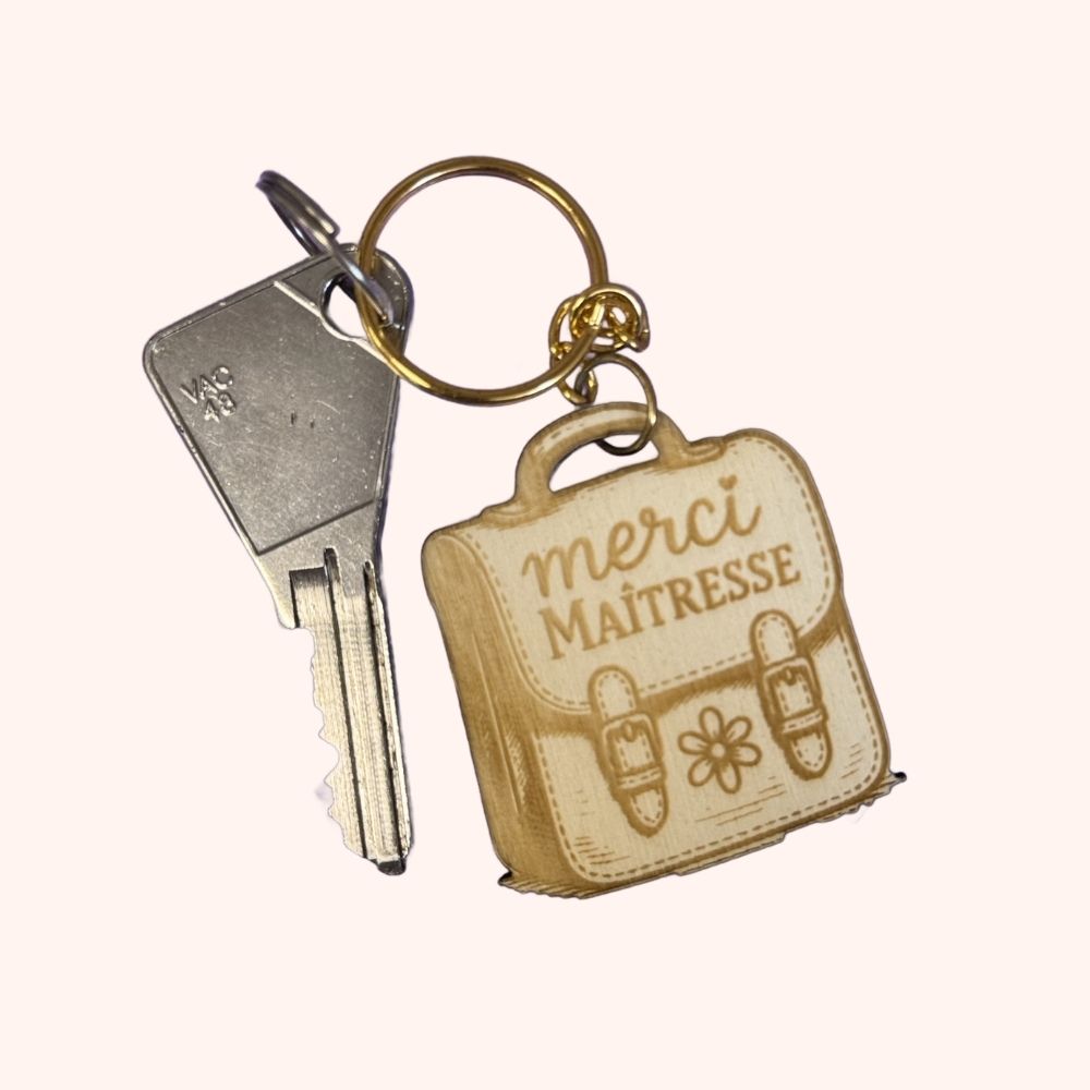 Porte-clés cartable en bois – Un merci à emporter partout